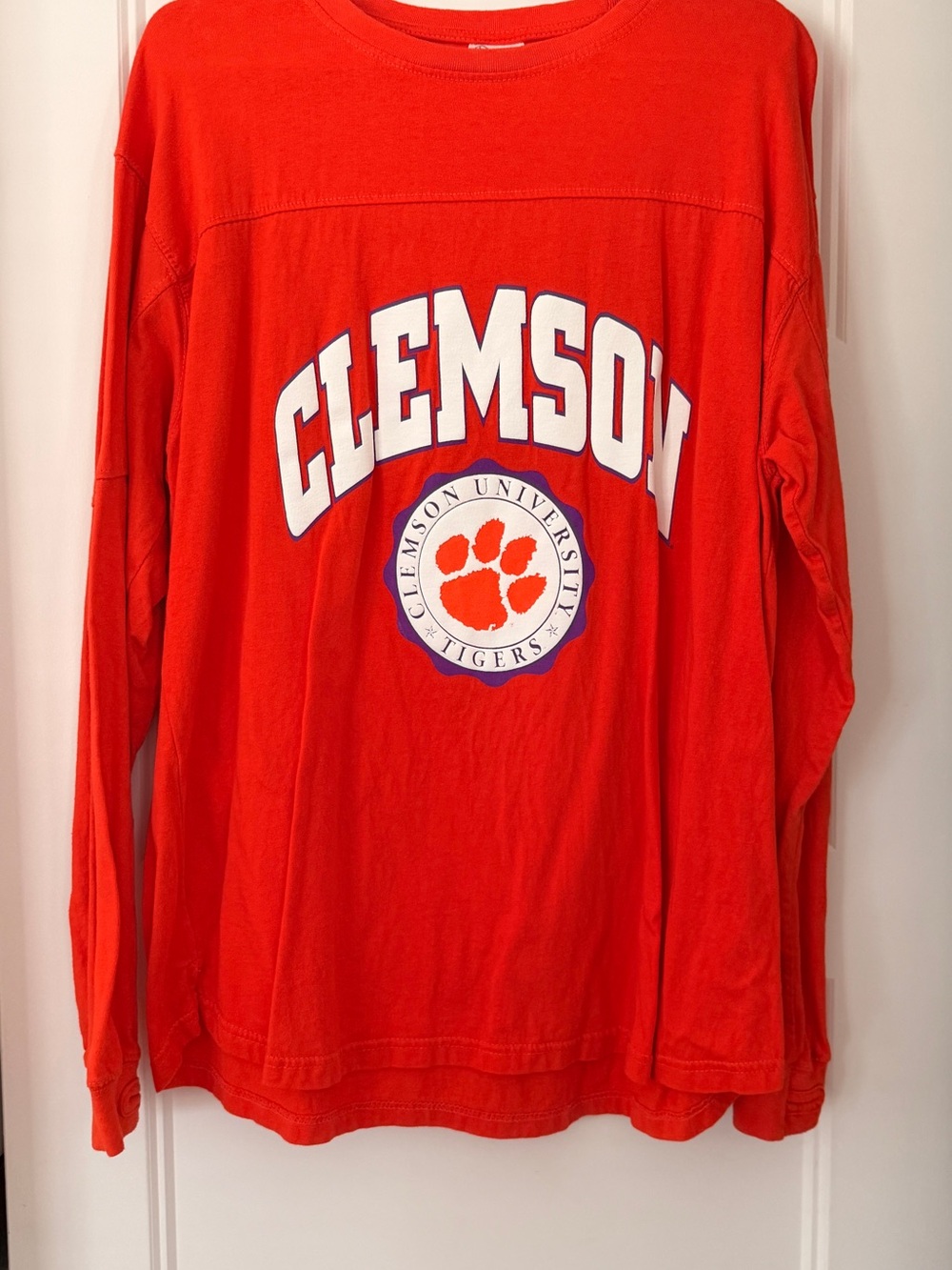Pressbox Clemson Long Sleeve Tee in Orange with White Logo